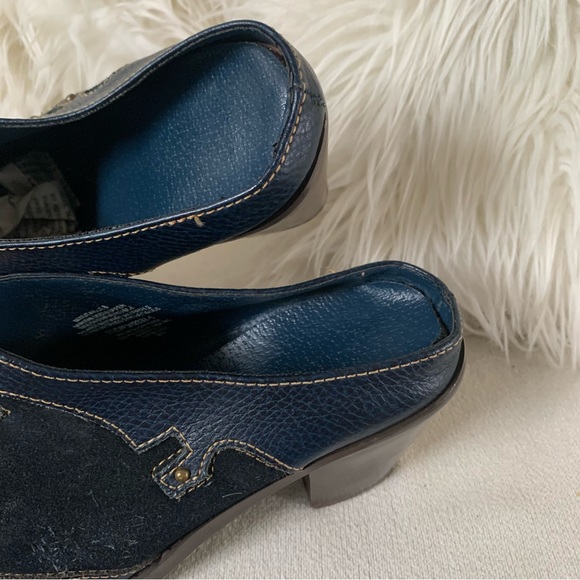 Western Navy Blue Leather Suede Studded Mule Heels - Picture 7 of 13